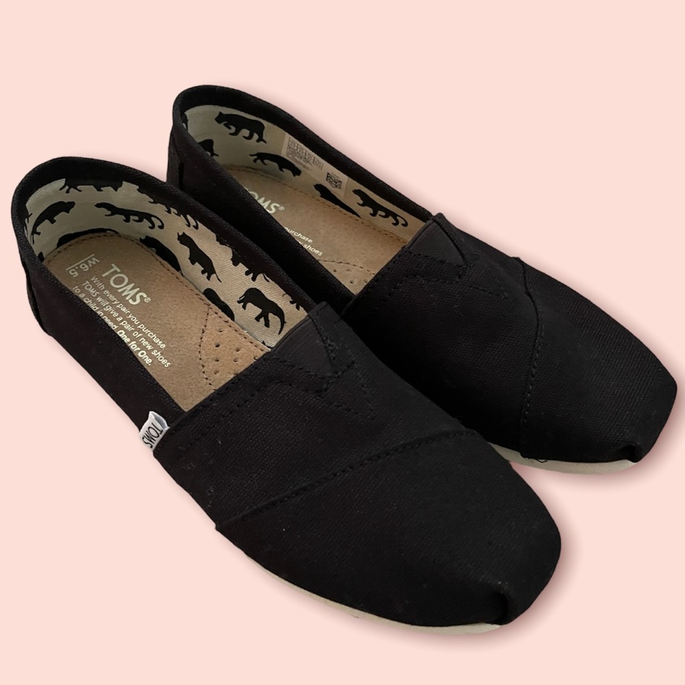 Classic Toms Alpargata Women's Slip Ons Black Canvas Size 6.5